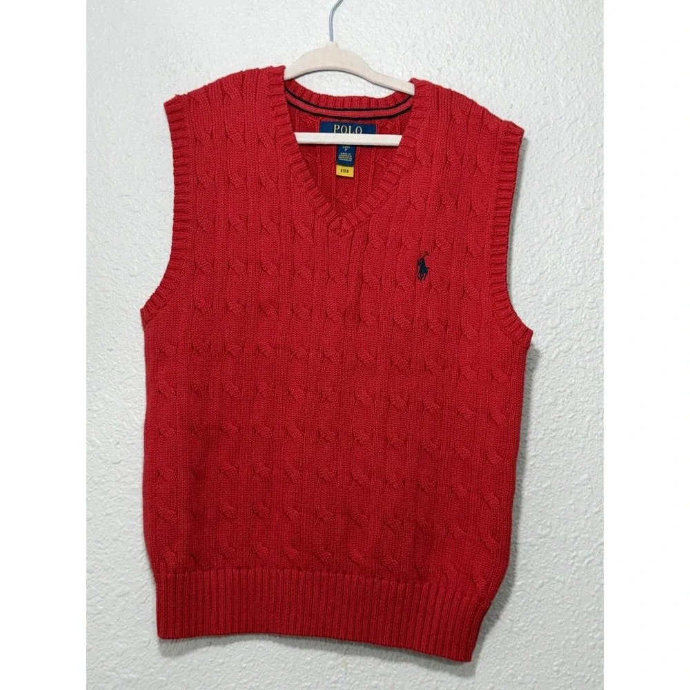 Boys Ralph Lauren Red Vest 8 Preppy School Cotton Classic Dressy